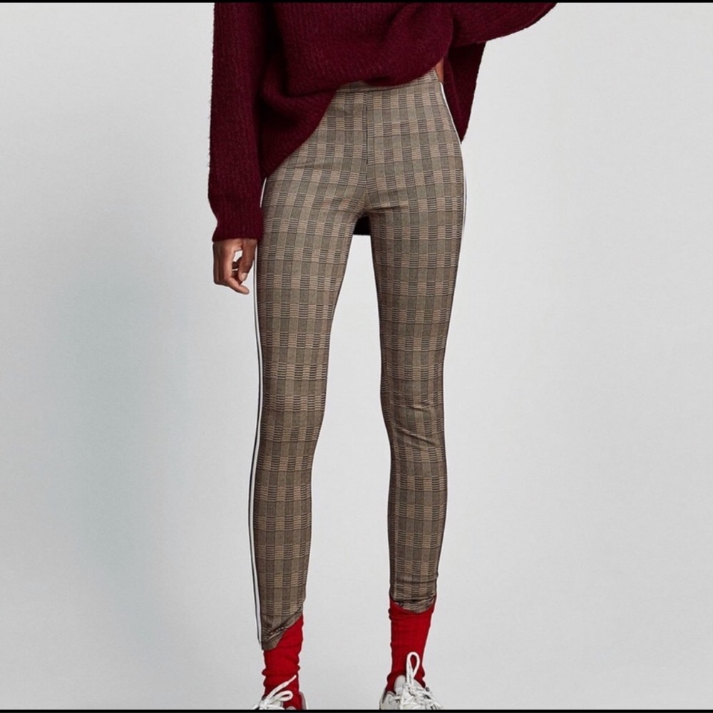 ZARA HIGH WAIST PLAID LEGGINGS
